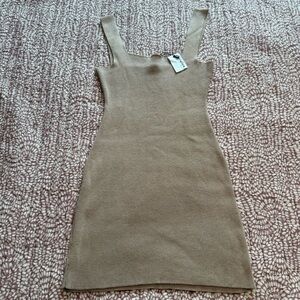 Elegant Tan Knit Mini Dress